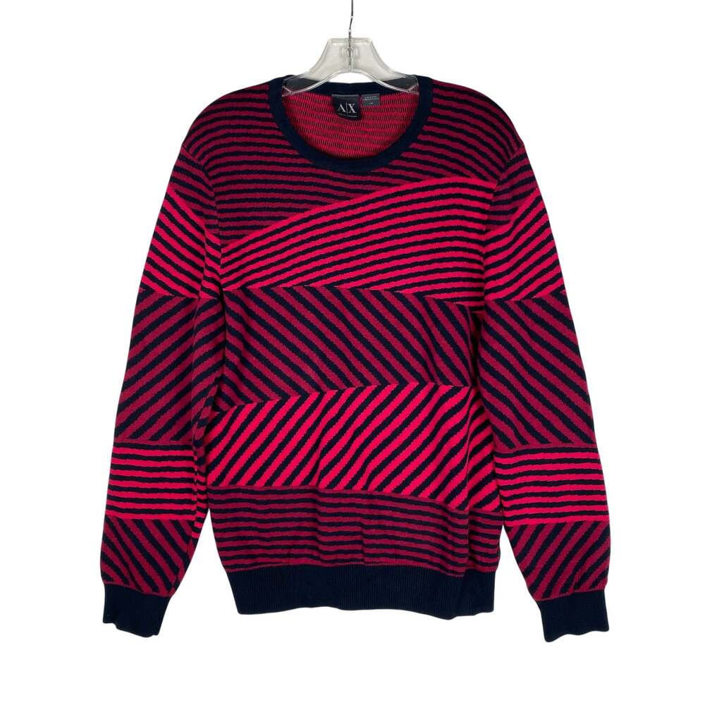 Armani Exchange AX Asymmetrical Striped Pullover Sweater Men L Crew Neck Preppy